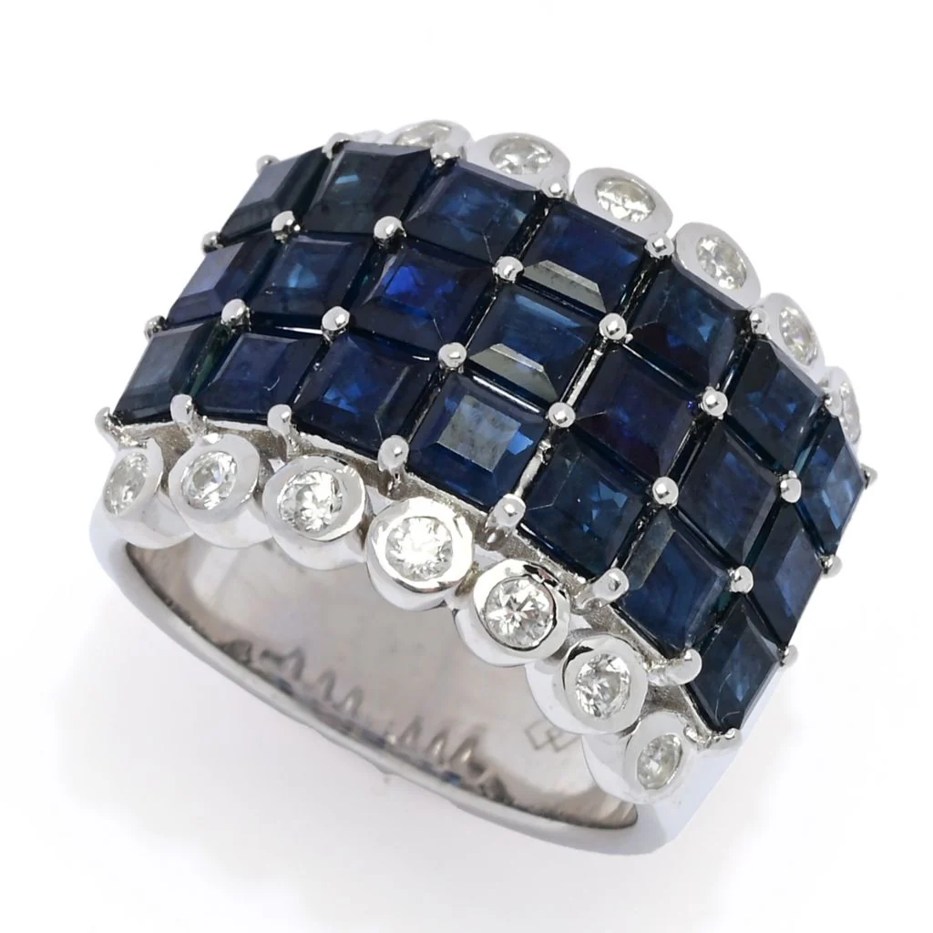Gem Treasures 7.14ctw Australian Blue Sapphire & Zircon Triple Row Ring - Image 5