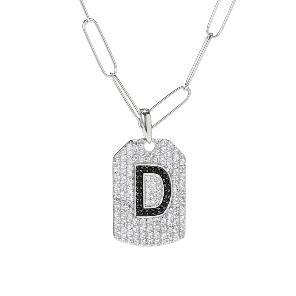 Gem Treasures Black Spinel & White Zircon Initial Dog Tag w/ Chain - Image 12