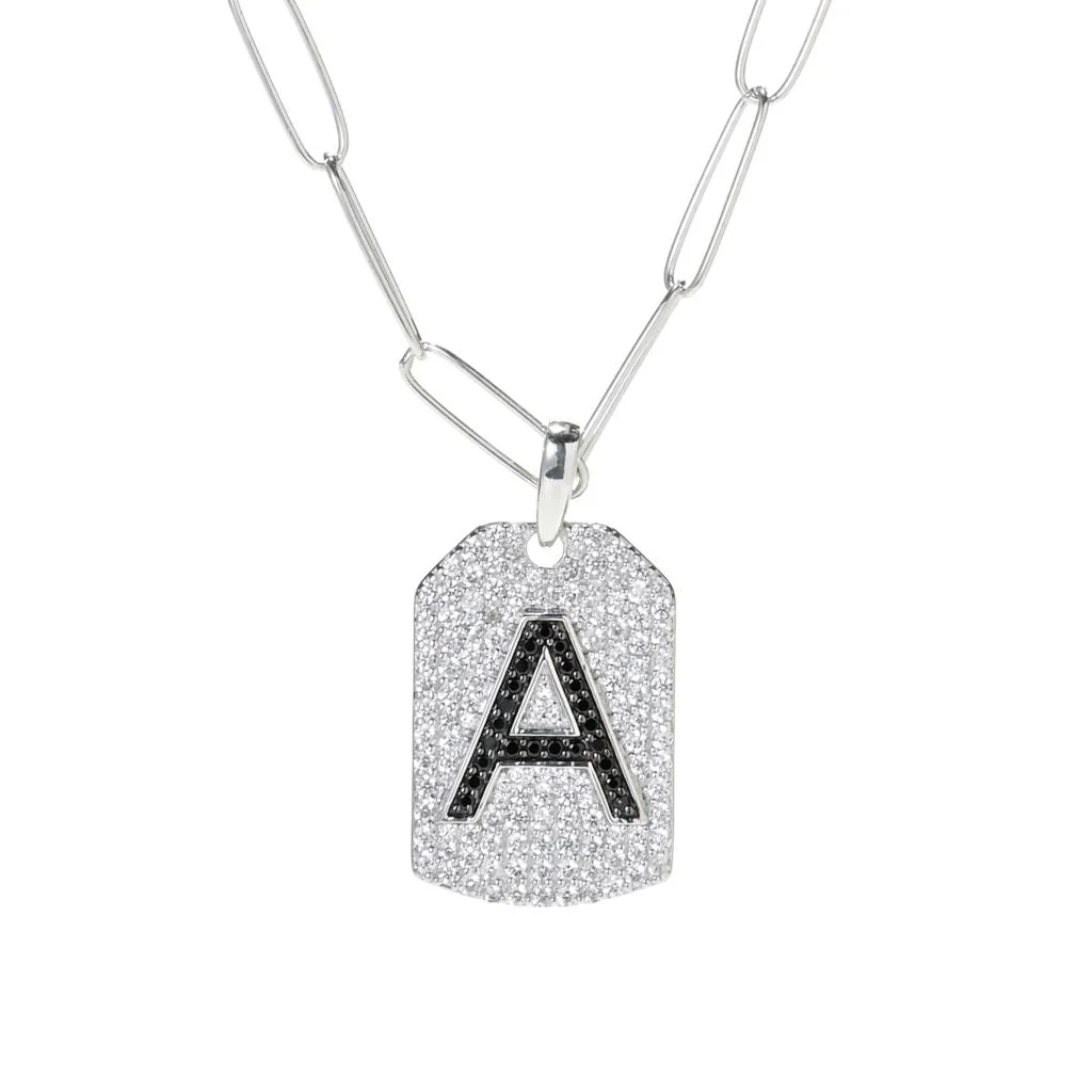 Gem Treasures Black Spinel & White Zircon Initial Dog Tag w/ Chain - Image 2