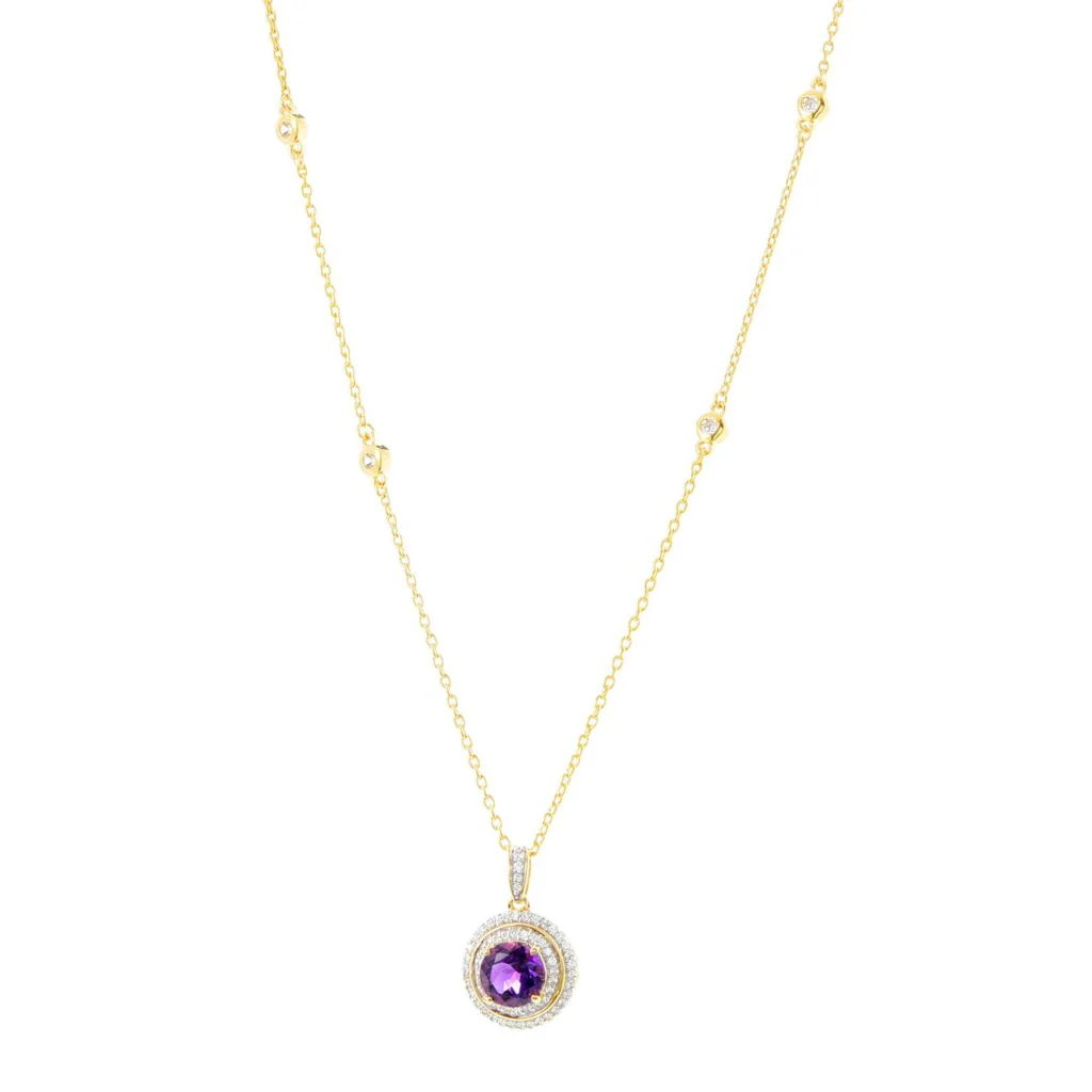 Gem Treasures Choice of 8mm Gemstone & White Zircon Station Necklace - Image 4
