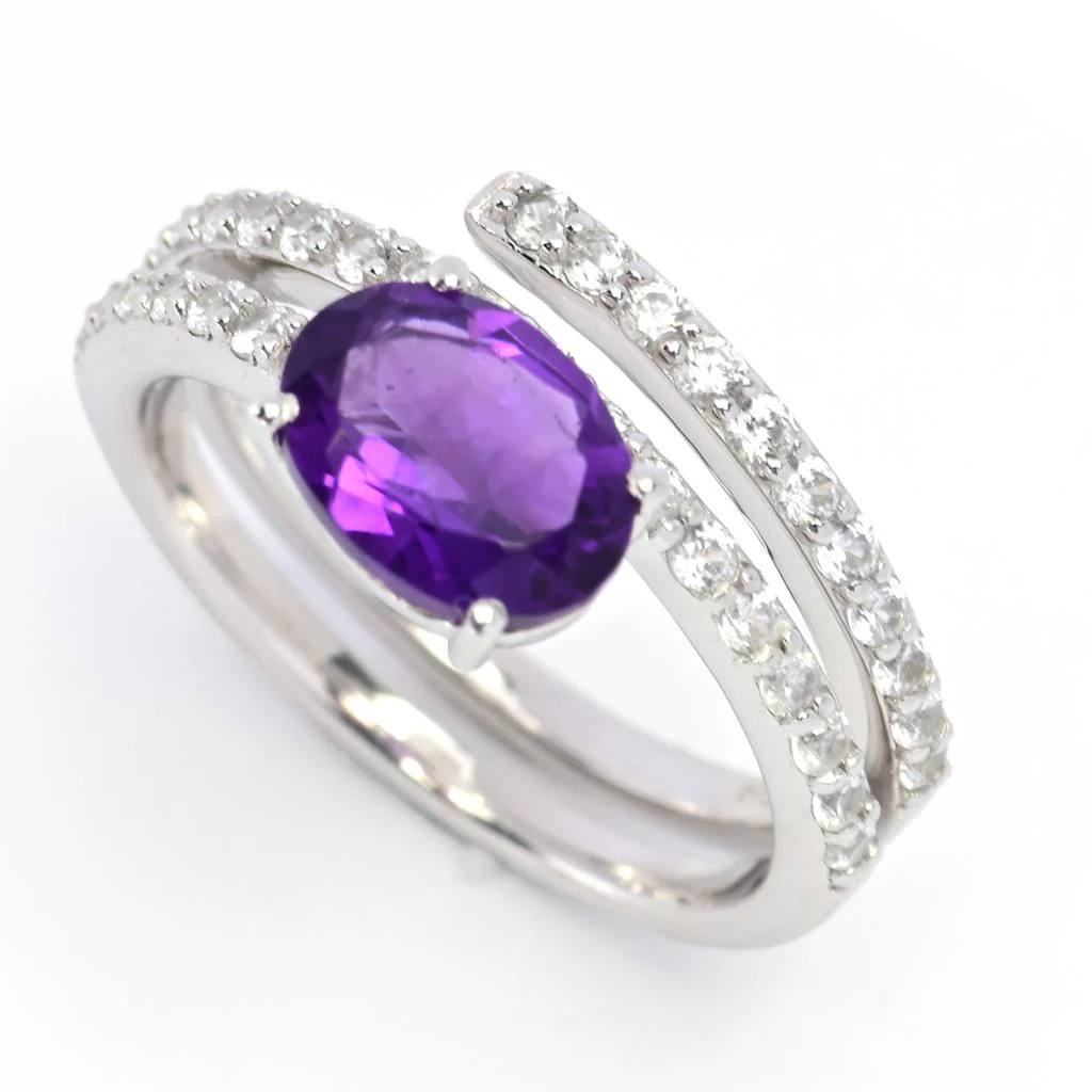 Gem Treasures Choice of Gemstone & White Zircon Wrap Ring - Image 3