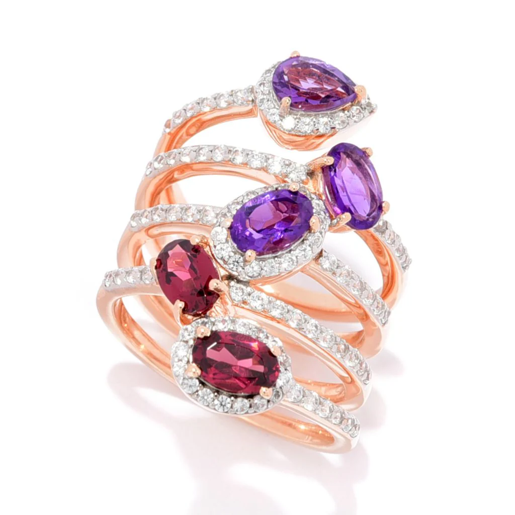 Gem Treasures Choice of Ombre Gem & White Zircon Linear Wrap Ring - Image 3