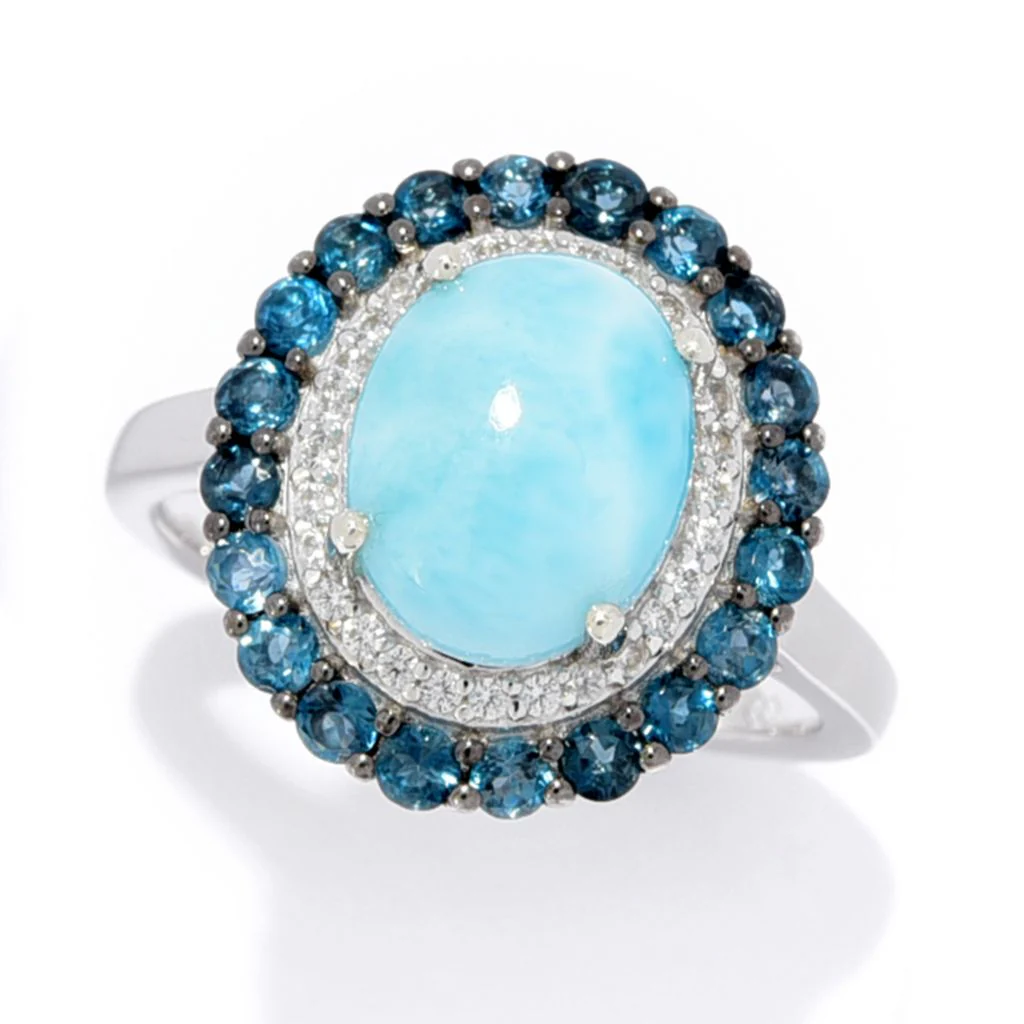Gem Treasures Choice of Shape Larimar & Gemstone Double Halo Ring - Image 10
