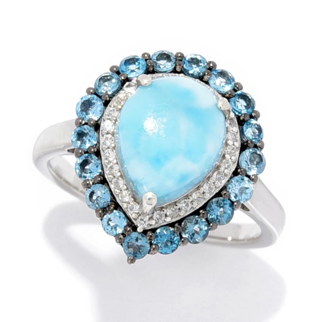 Gem Treasures Choice of Shape Larimar & Gemstone Double Halo Ring - Image 6