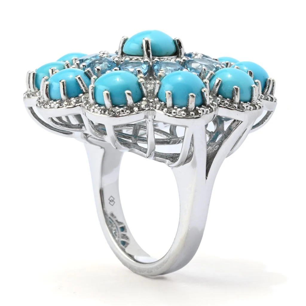 Gem Treasures "Desert Flower" Sleeping Beauty Turquoise & Swiss Blue Topaz Ring - Image 2