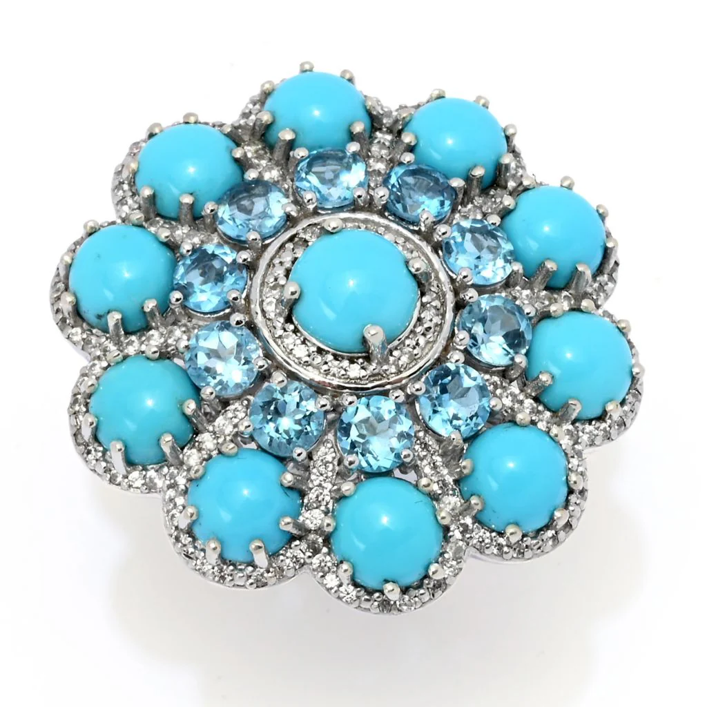 Gem Treasures "Desert Flower" Sleeping Beauty Turquoise & Swiss Blue Topaz Ring - Image 3