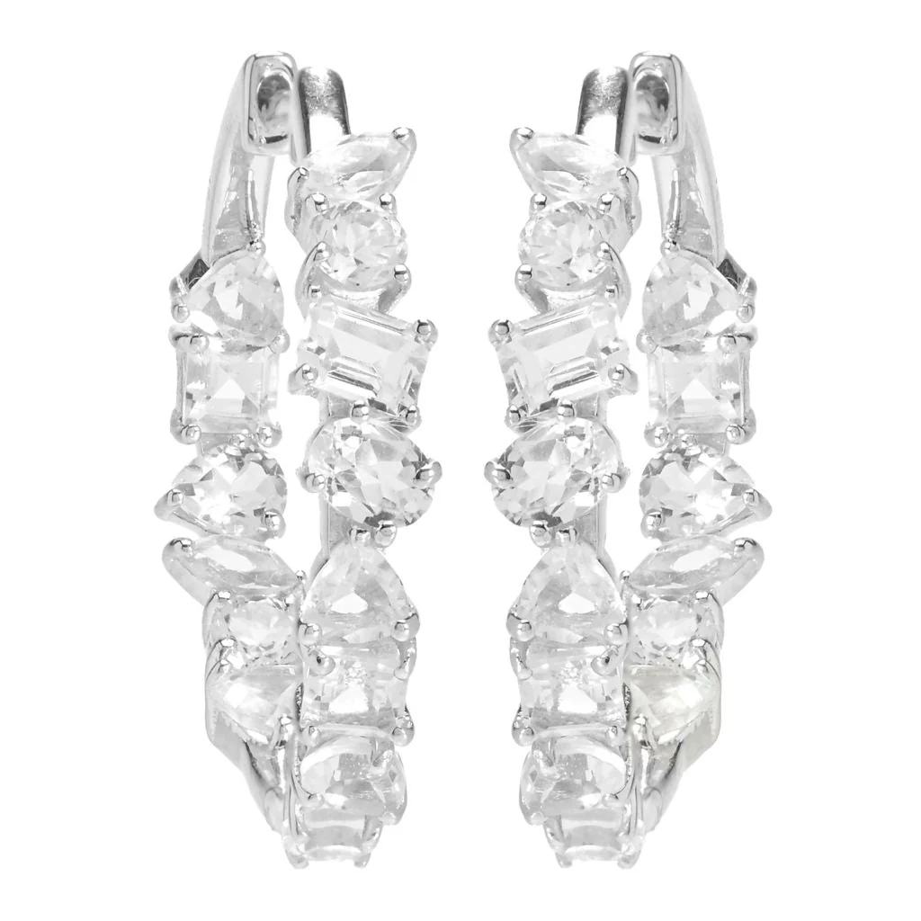 Gem Treasures Multi Shape White Topaz Inside Out Hoop Earrings - Image 2