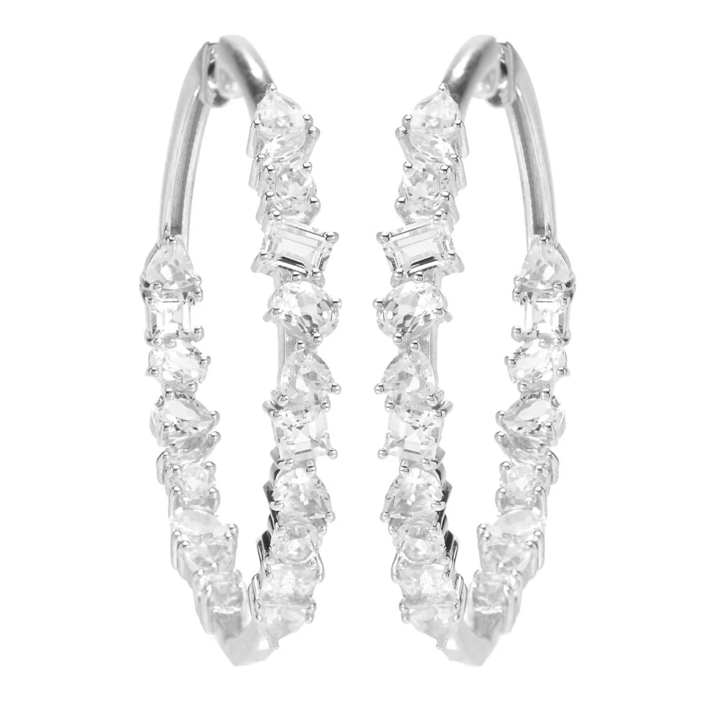 Gem Treasures Multi Shape White Topaz Inside Out Hoop Earrings - Image 3
