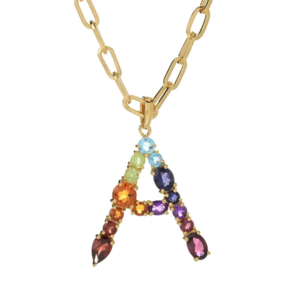 Gem Treasures Ombre Rainbow Multi Gemstone Initial Pendant - Image 2