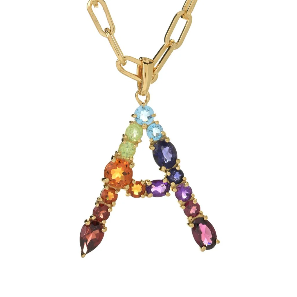 Gem Treasures Ombre Rainbow Multi Gemstone Initial Pendant - Image 5