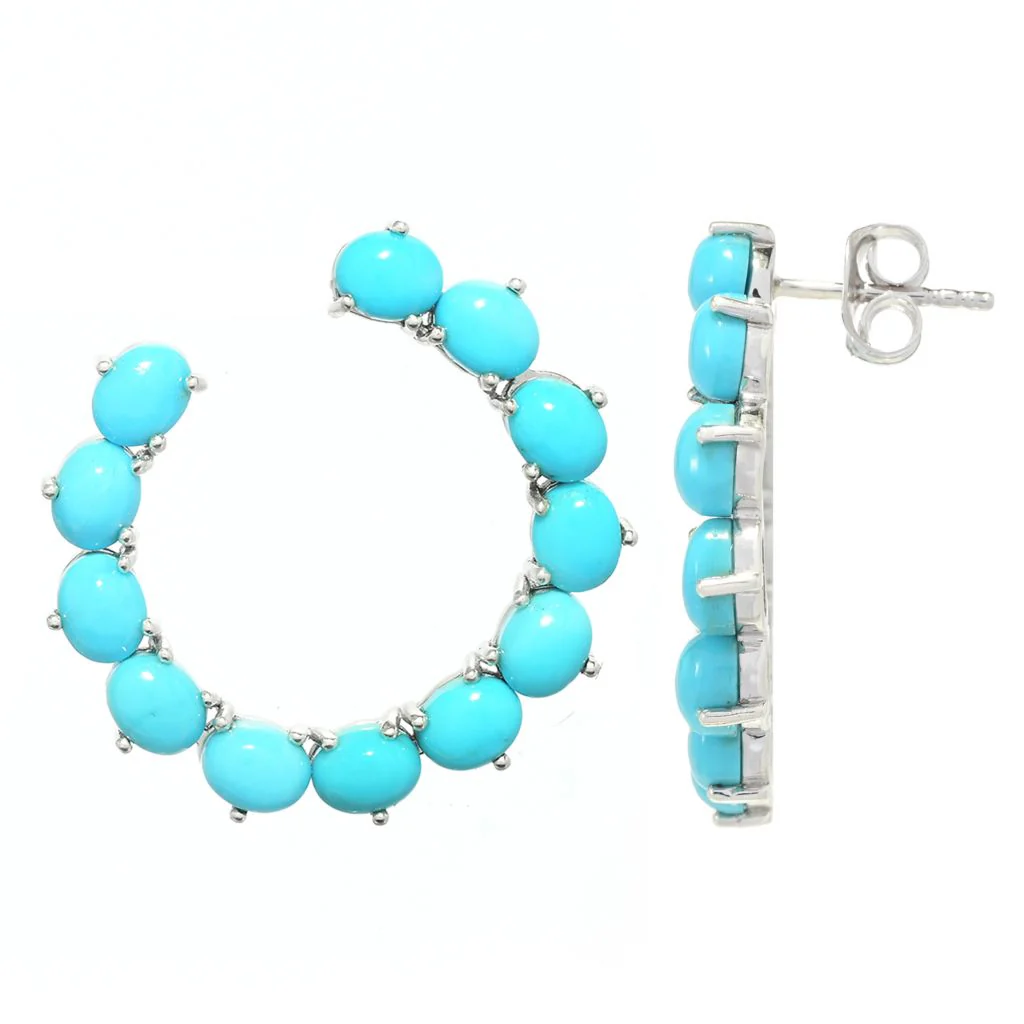 Gem Treasures Oval Sleeping Beauty Turquoise Hoop Earrings - Image 2