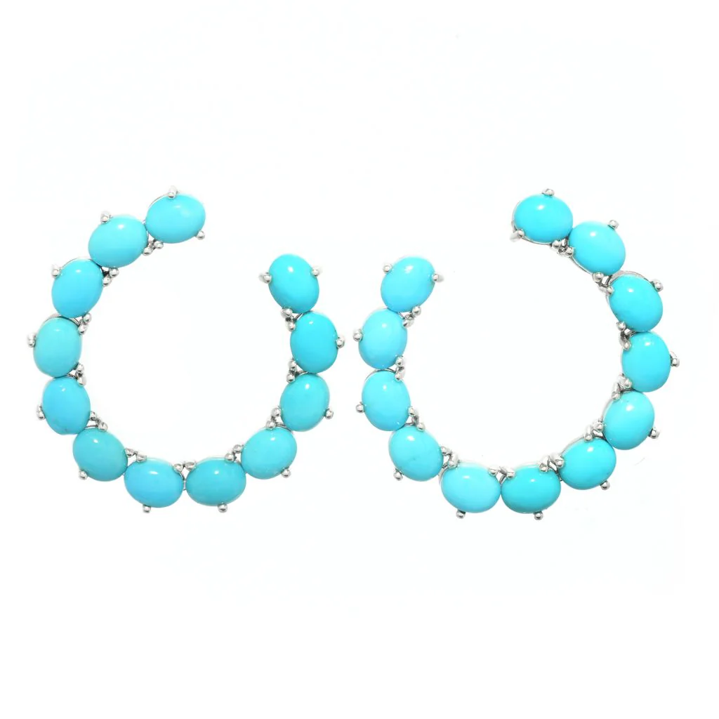 Gem Treasures Oval Sleeping Beauty Turquoise Hoop Earrings - Image 3