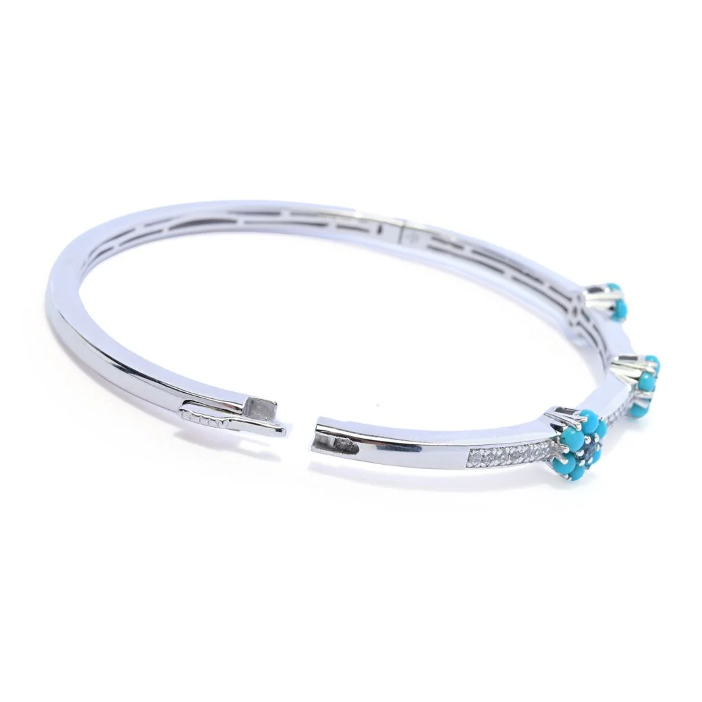 Gem Treasures Sleeping Beauty Turquoise, Blue Topaz & Zircon Flower Bracelet - Image 2