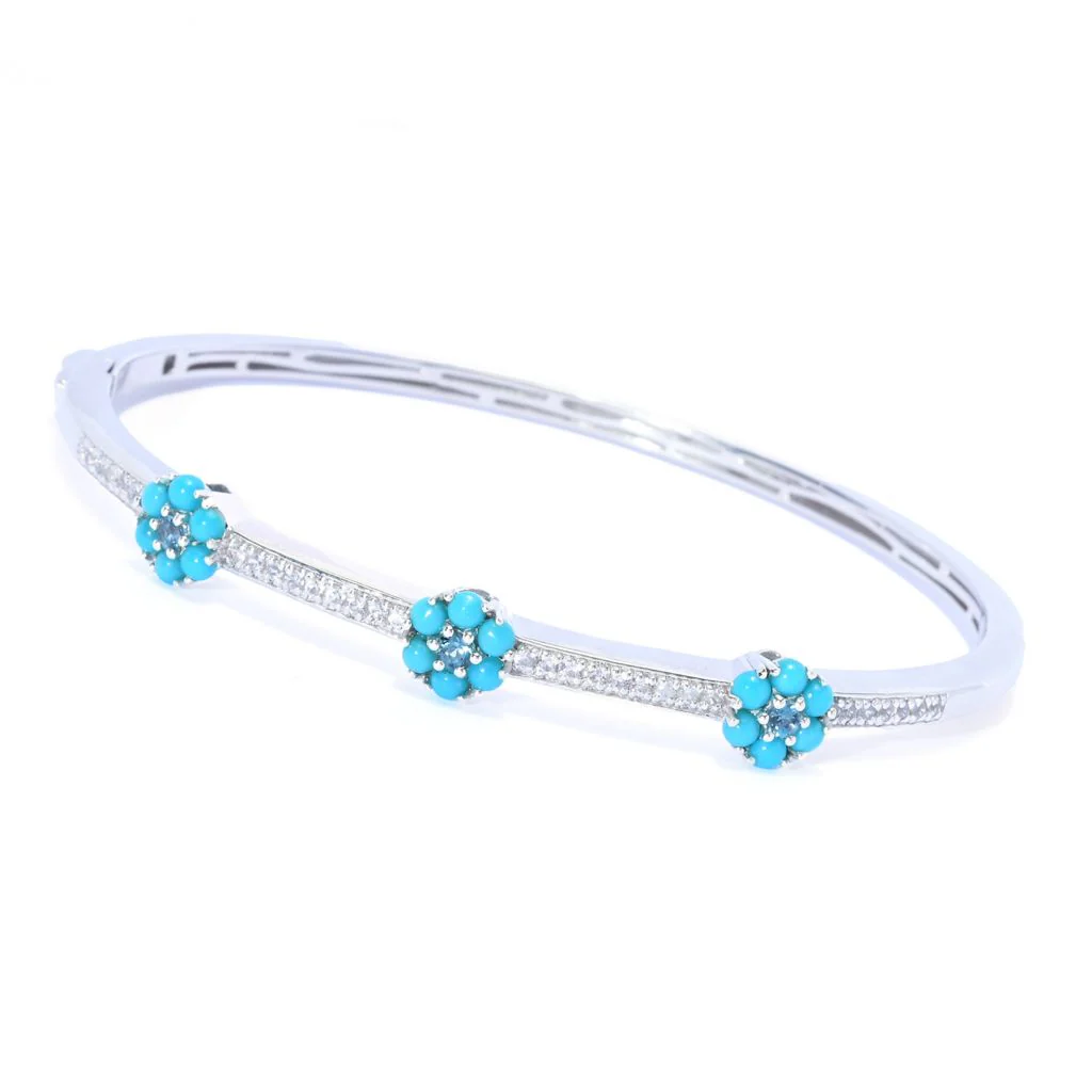 Gem Treasures Sleeping Beauty Turquoise, Blue Topaz & Zircon Flower Bracelet - Image 3