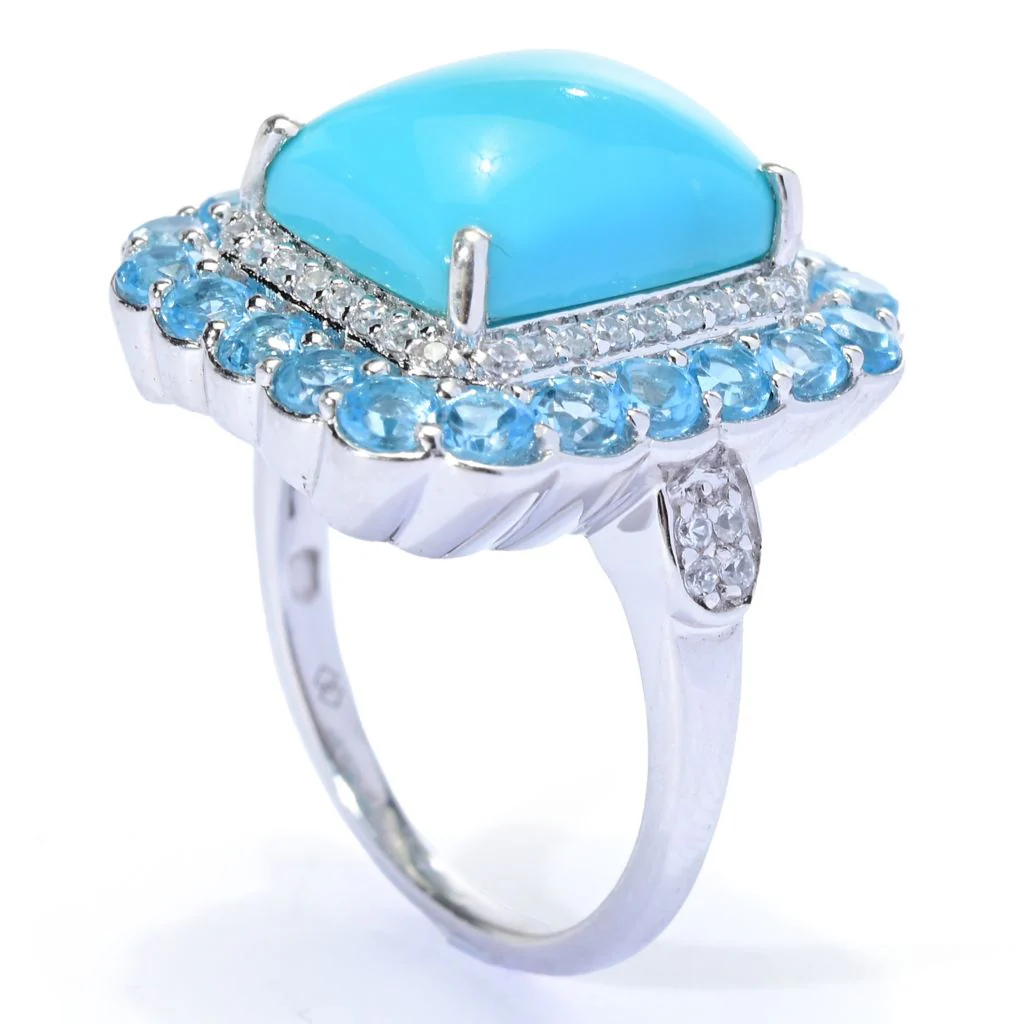 Gem Treasures Sleeping Beauty Turquoise, Blue Topaz & Zircon Halo Ring - Image 2