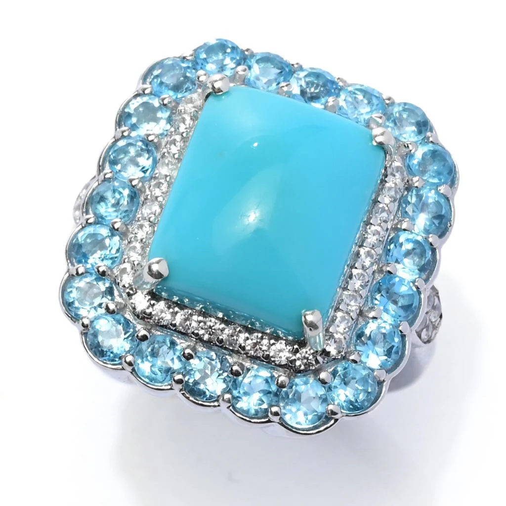 Gem Treasures Sleeping Beauty Turquoise, Blue Topaz & Zircon Halo Ring - Image 3