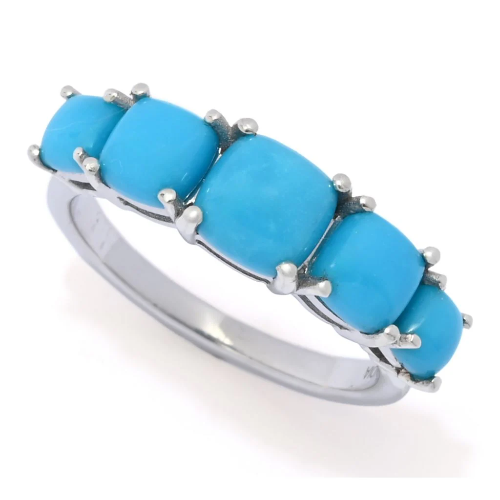 Gem Treasures Sleeping Beauty Turquoise Graduated 5-Stone Ring - Image 5