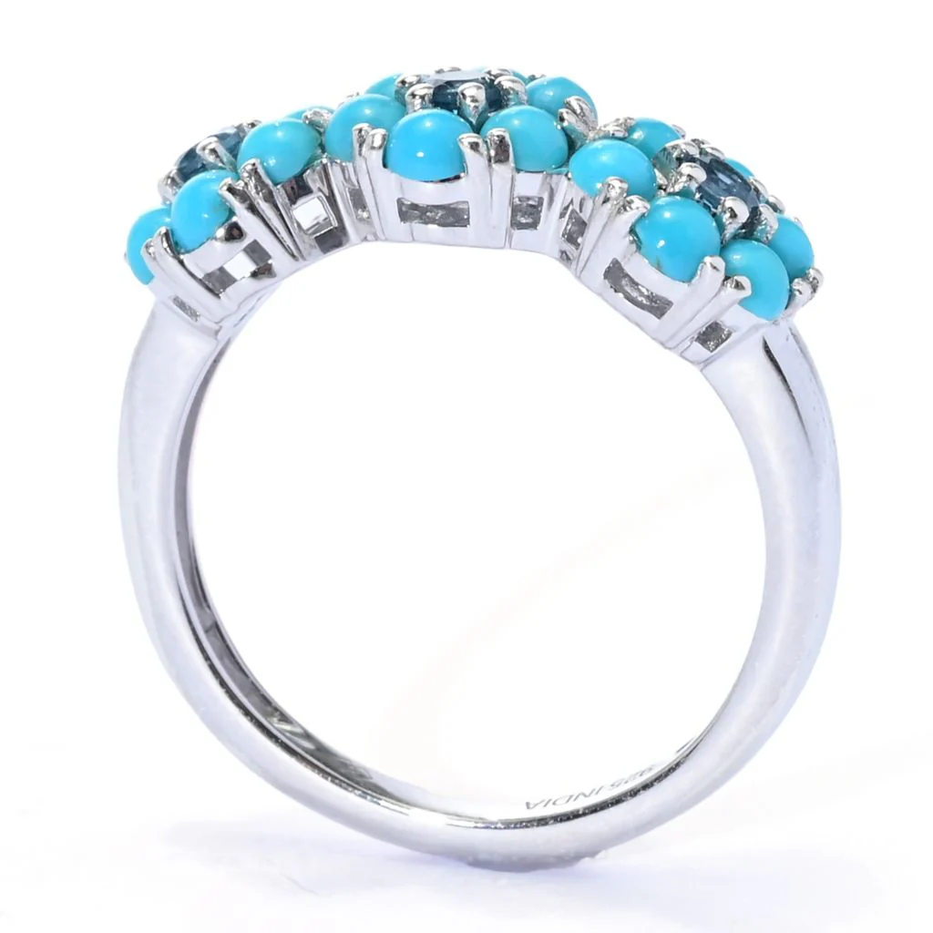 Gem Treasures Sleeping Beauty Turquoise & London Blue Topaz Flower Ring - Image 2