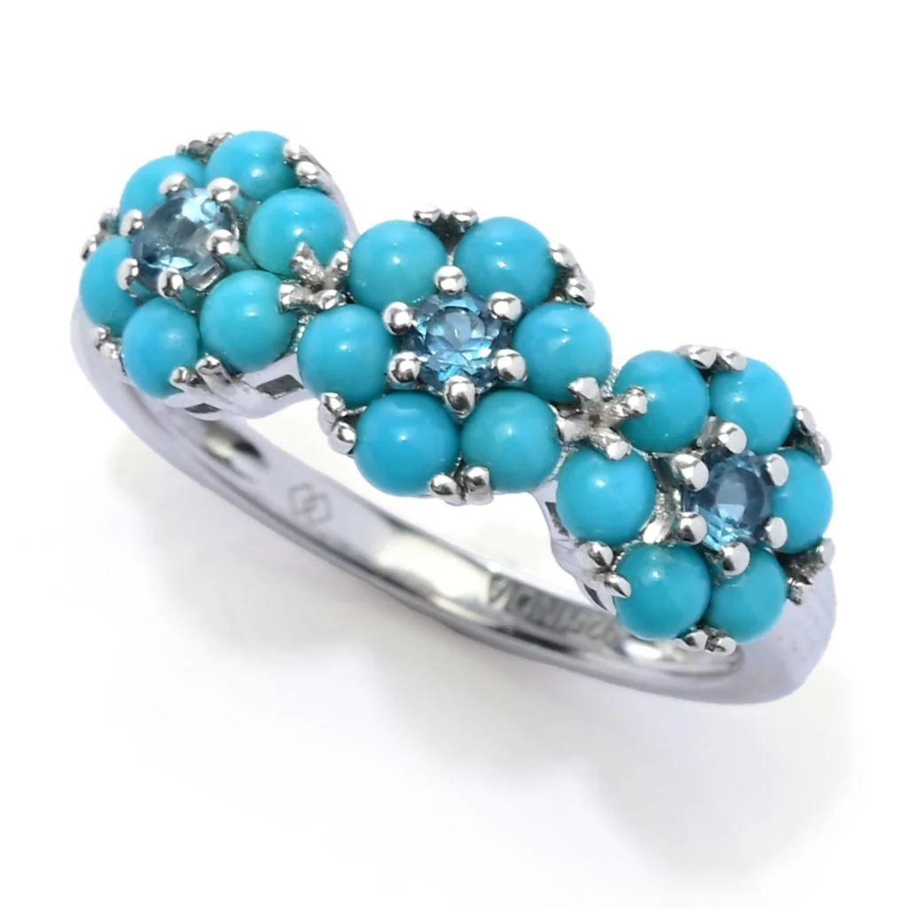 Gem Treasures Sleeping Beauty Turquoise & London Blue Topaz Flower Ring - Image 4