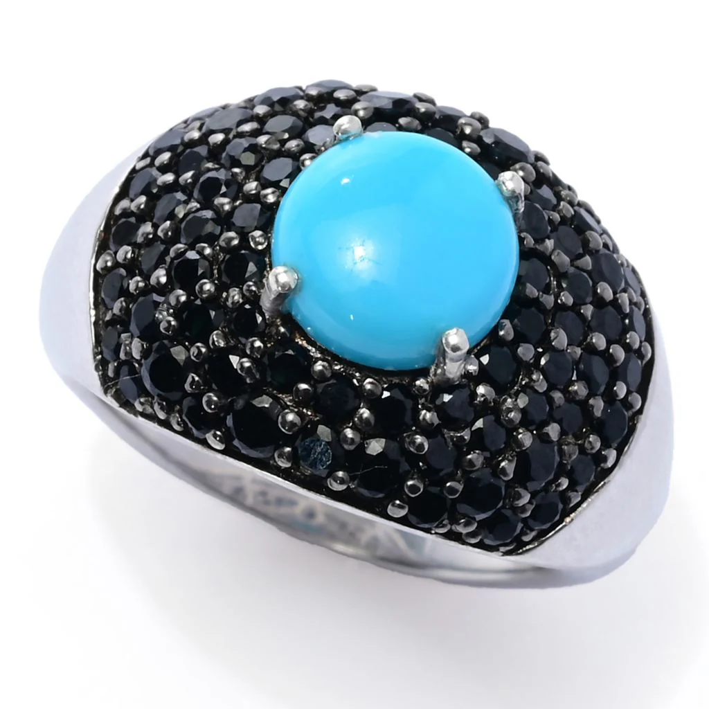 Gem Treasures Sleeping Beauty Turquoise & Pave Gemstone Dome Ring - Image 3