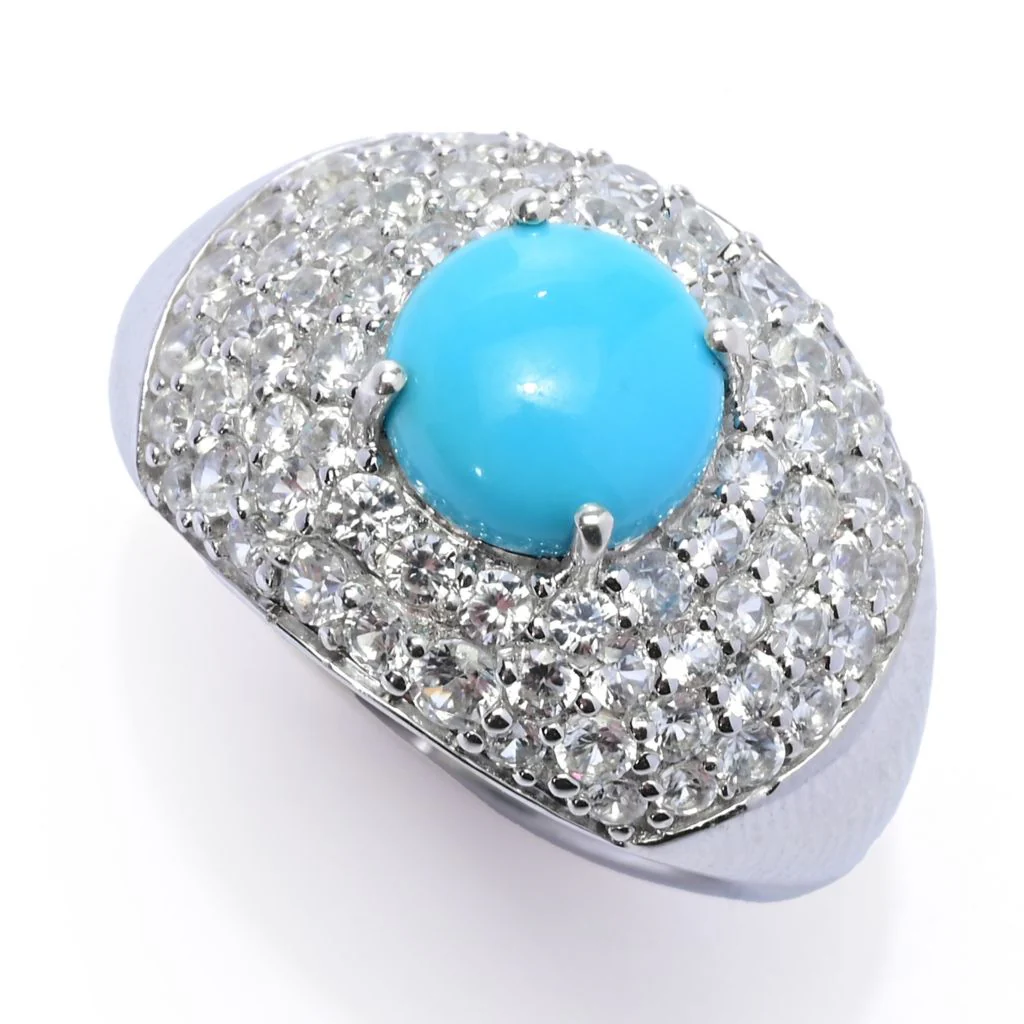 Gem Treasures Sleeping Beauty Turquoise & Pave Gemstone Dome Ring - Image 7