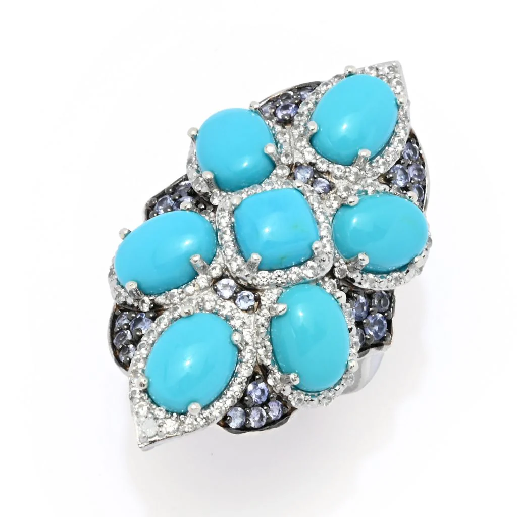 Gem Treasures Sleeping Beauty Turquoise & Tanzanite Shield Ring - Image 4