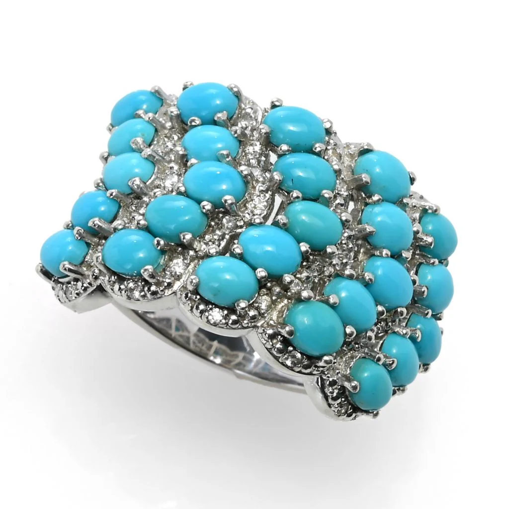 Gem Treasures Sleeping Beauty Turquoise & White Zircon Multi Row Ring - Image 4
