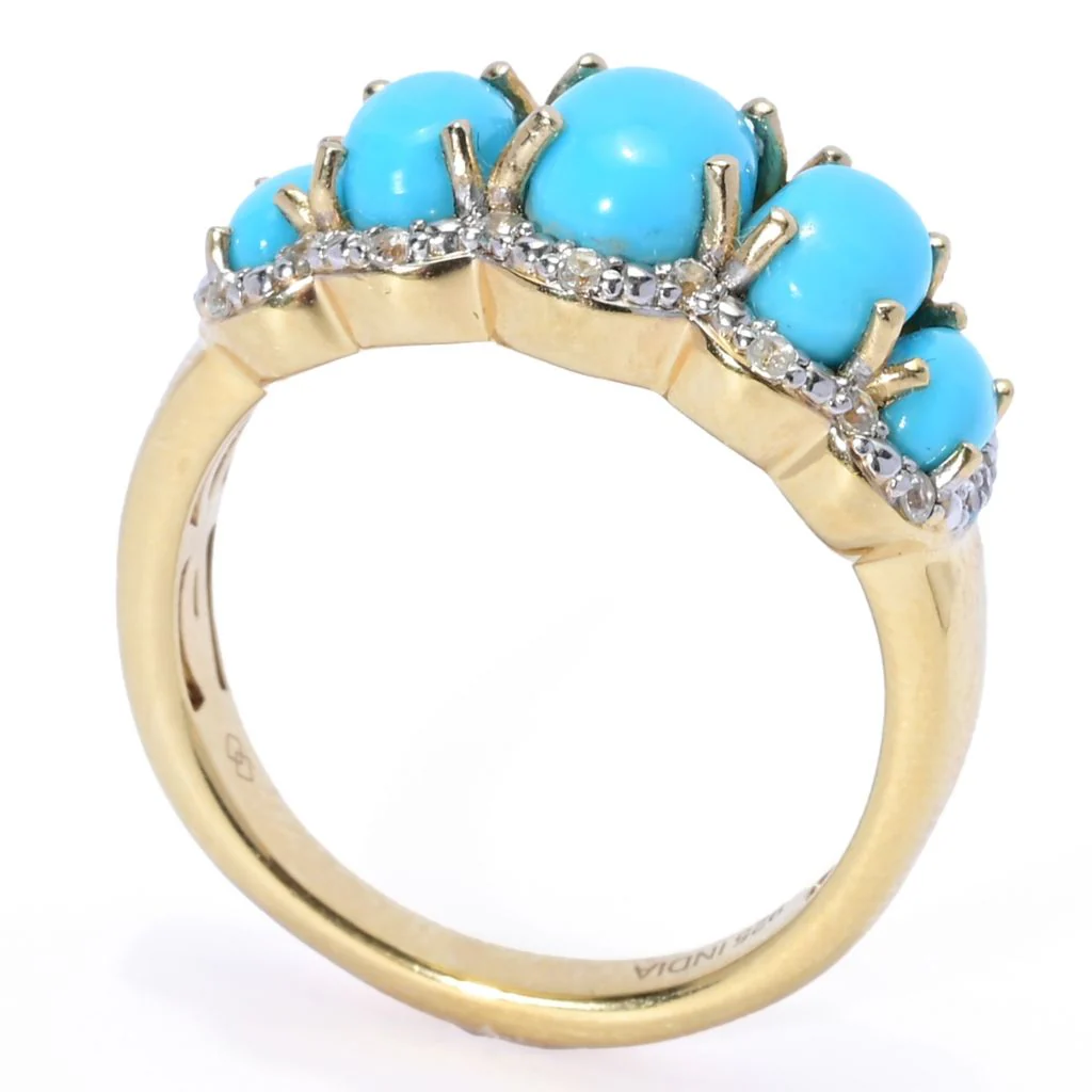 Gem Treasures Sleeping Beauty Turquoise & Zircon 5-Stone Graduated Ring - Image 2