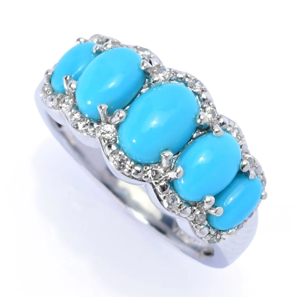 Gem Treasures Sleeping Beauty Turquoise & Zircon 5-Stone Graduated Ring - Image 3