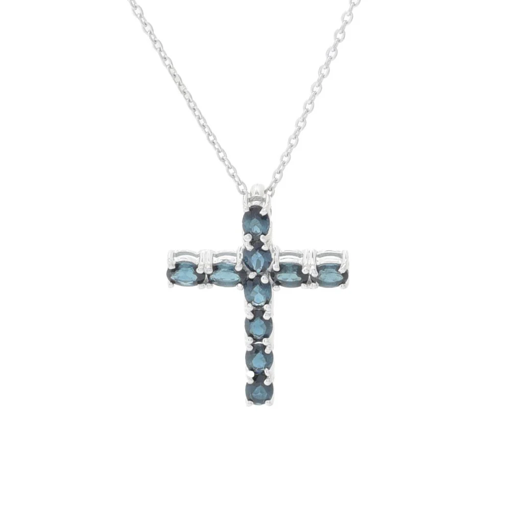 Gem Treasures Sterling Silver 1.70ctw Indicolite Cross Pendant w/ Chain - Image 3