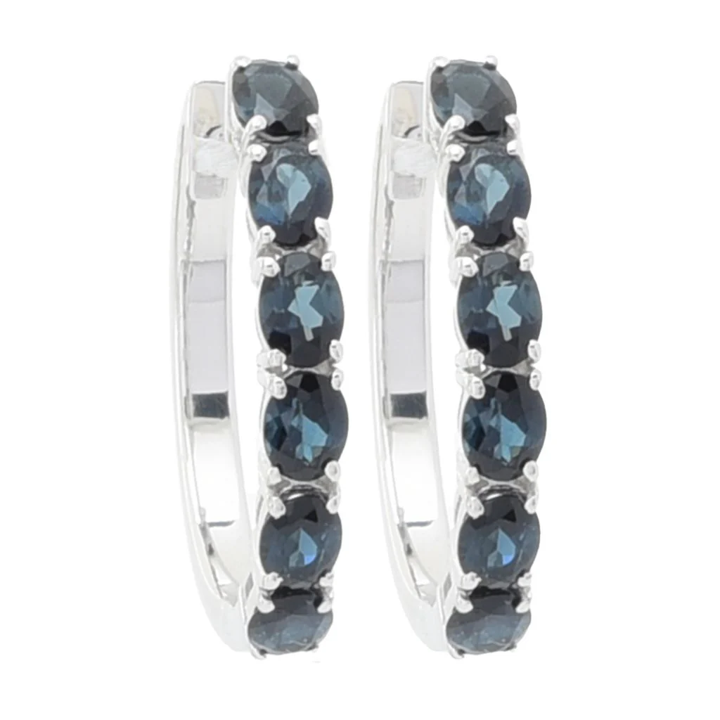 Gem Treasures Sterling Silver 2.04ctw Indicolite 6-Stone Hoop Earrings - Image 3