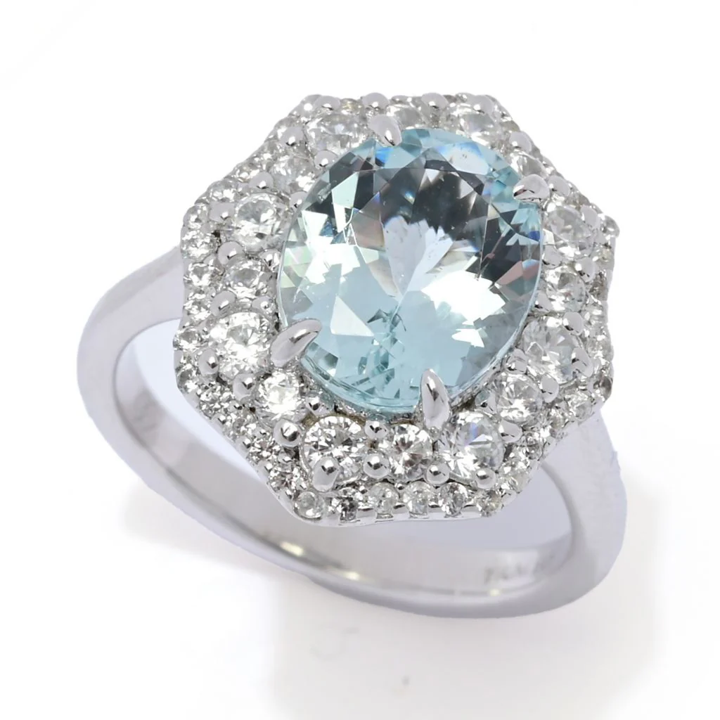 Gem Treasures Sterling Silver 3.30ctw Aquamarine & Zircon Halo Ring - Image 3