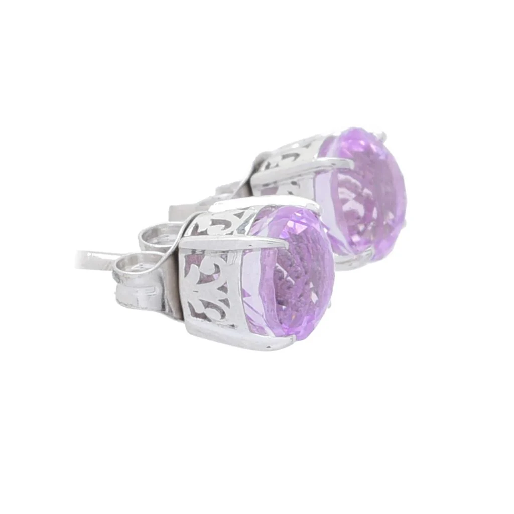 Gem Treasures Sterling Silver 3.60ctw Round Kunzite Stud Earrings - Image 2