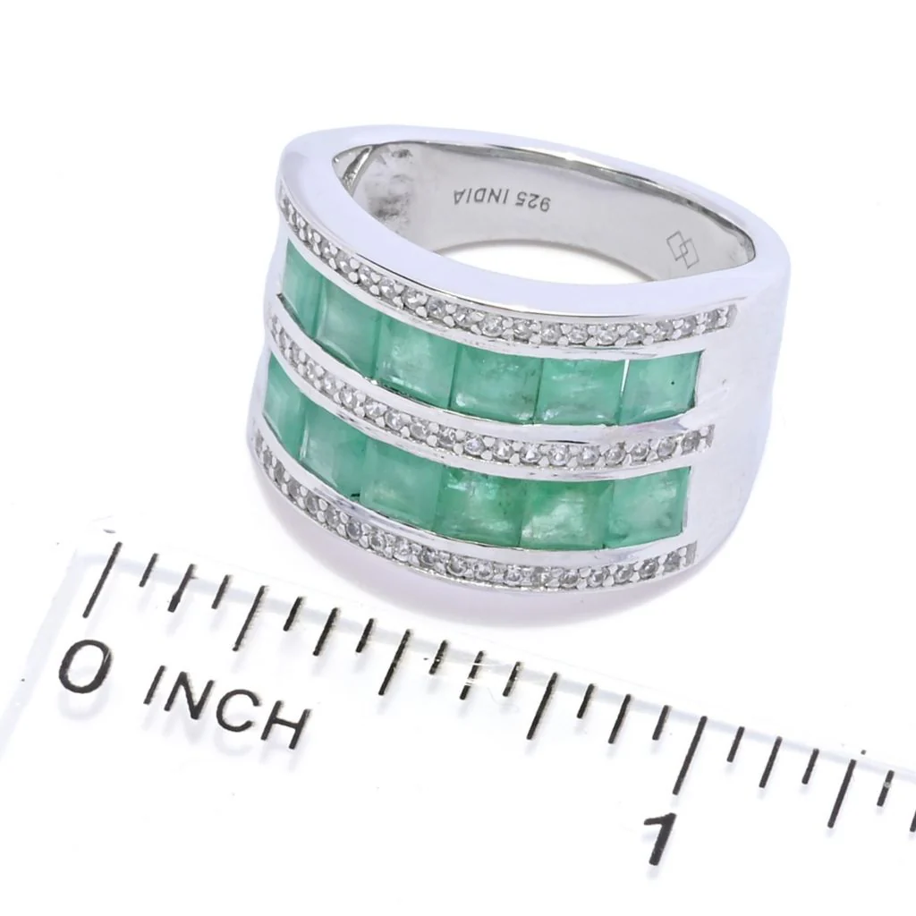 Gem Treasures Sterling Silver 3.93ctw Brazilian Emerald & Zircon Ring - Image 2