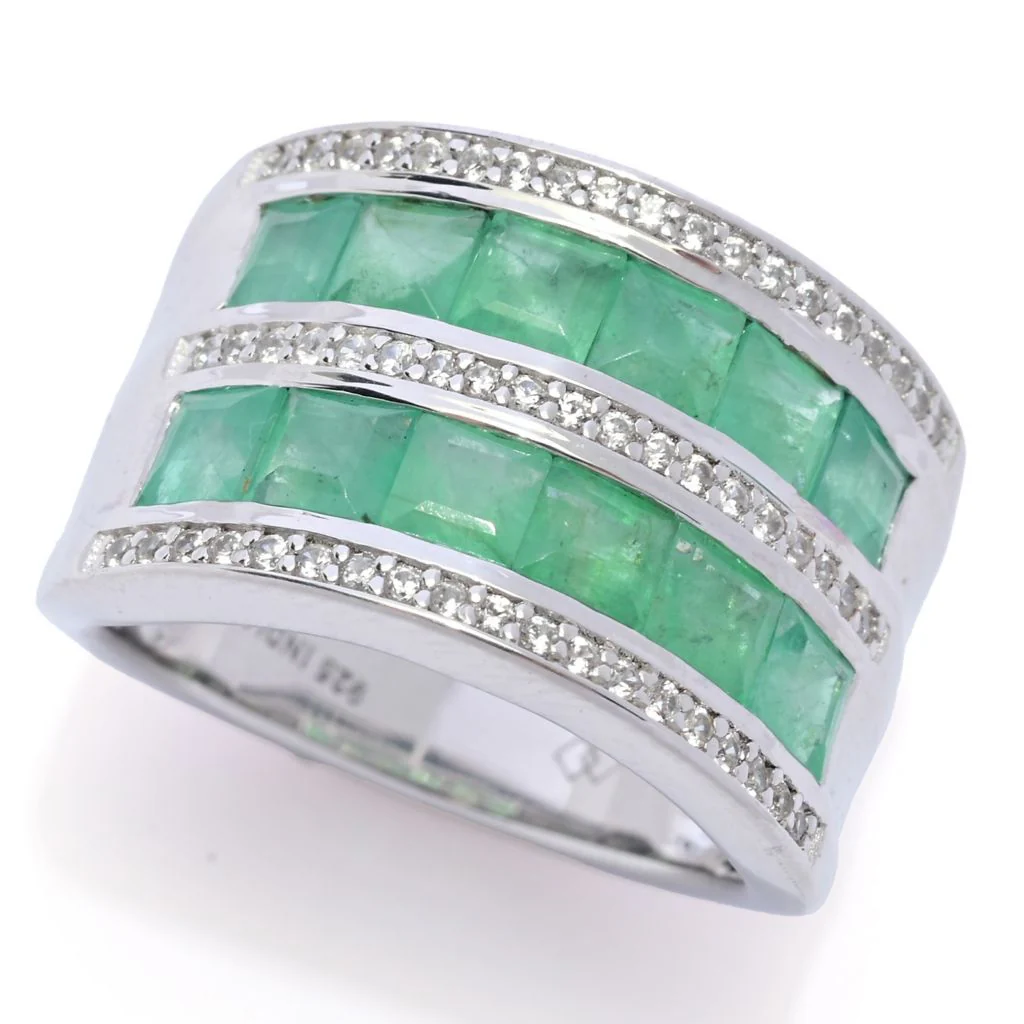 Gem Treasures Sterling Silver 3.93ctw Brazilian Emerald & Zircon Ring - Image 4