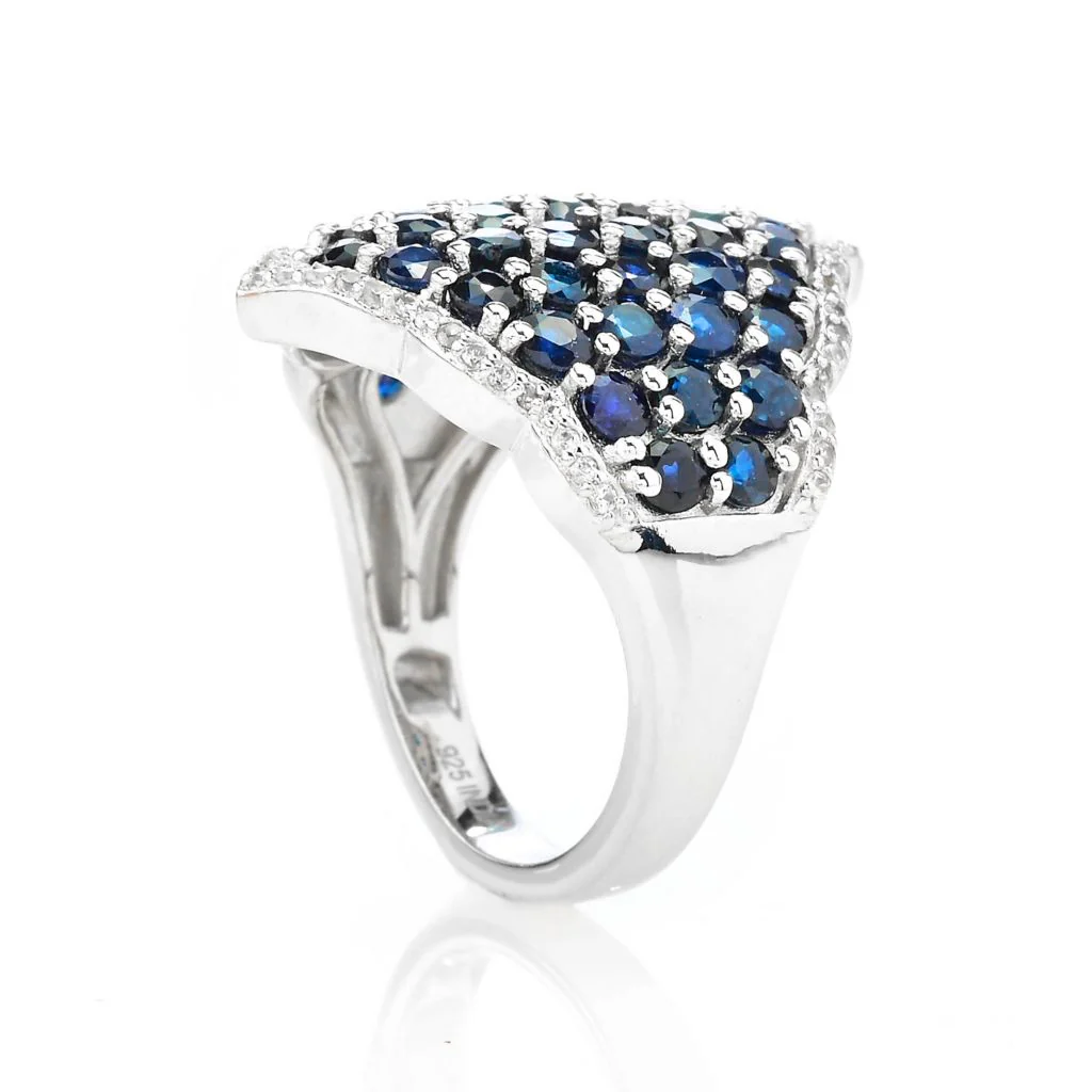 Gem Treasures Sterling Silver 4.05ctw Sapphire & Zircon Cluster Ring - Image 2