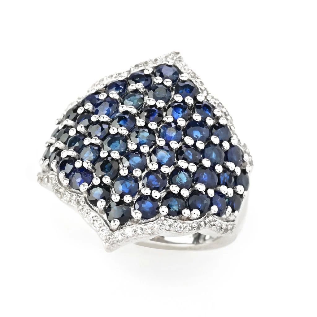 Gem Treasures Sterling Silver 4.05ctw Sapphire & Zircon Cluster Ring - Image 3