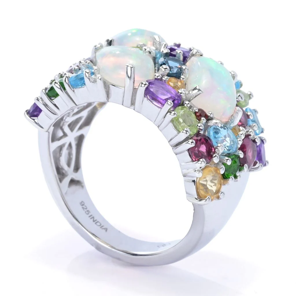 Gem Treasures Sterling Silver Choice of Gem Combo Wide Band Ring - Image 2