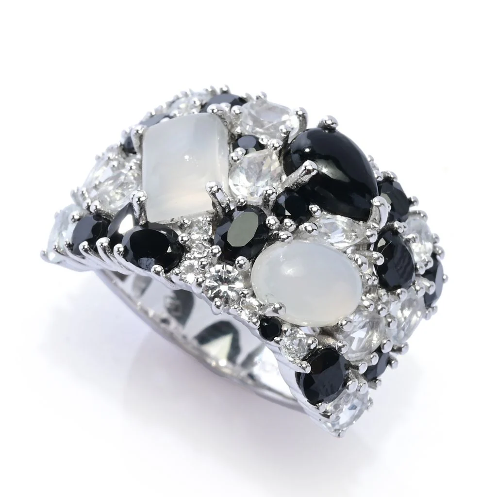 Gem Treasures Sterling Silver Choice of Gem Combo Wide Band Ring - Image 3