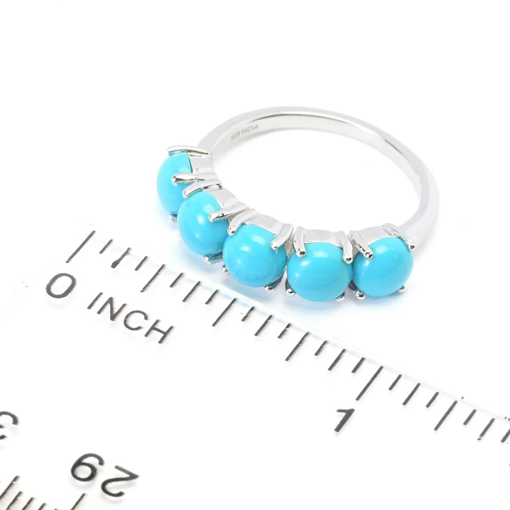 Gem Treasures Sterling Silver Sleeping Beauty Turquoise 5-Stone Ring - Image 2