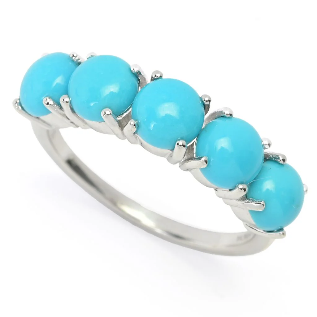 Gem Treasures Sterling Silver Sleeping Beauty Turquoise 5-Stone Ring - Image 3