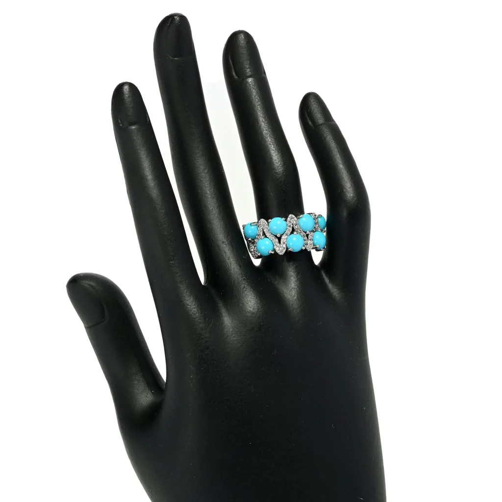 Gem Treasures Sterling Silver Sleeping Beauty Turquoise & Zircon Ring - Image 2