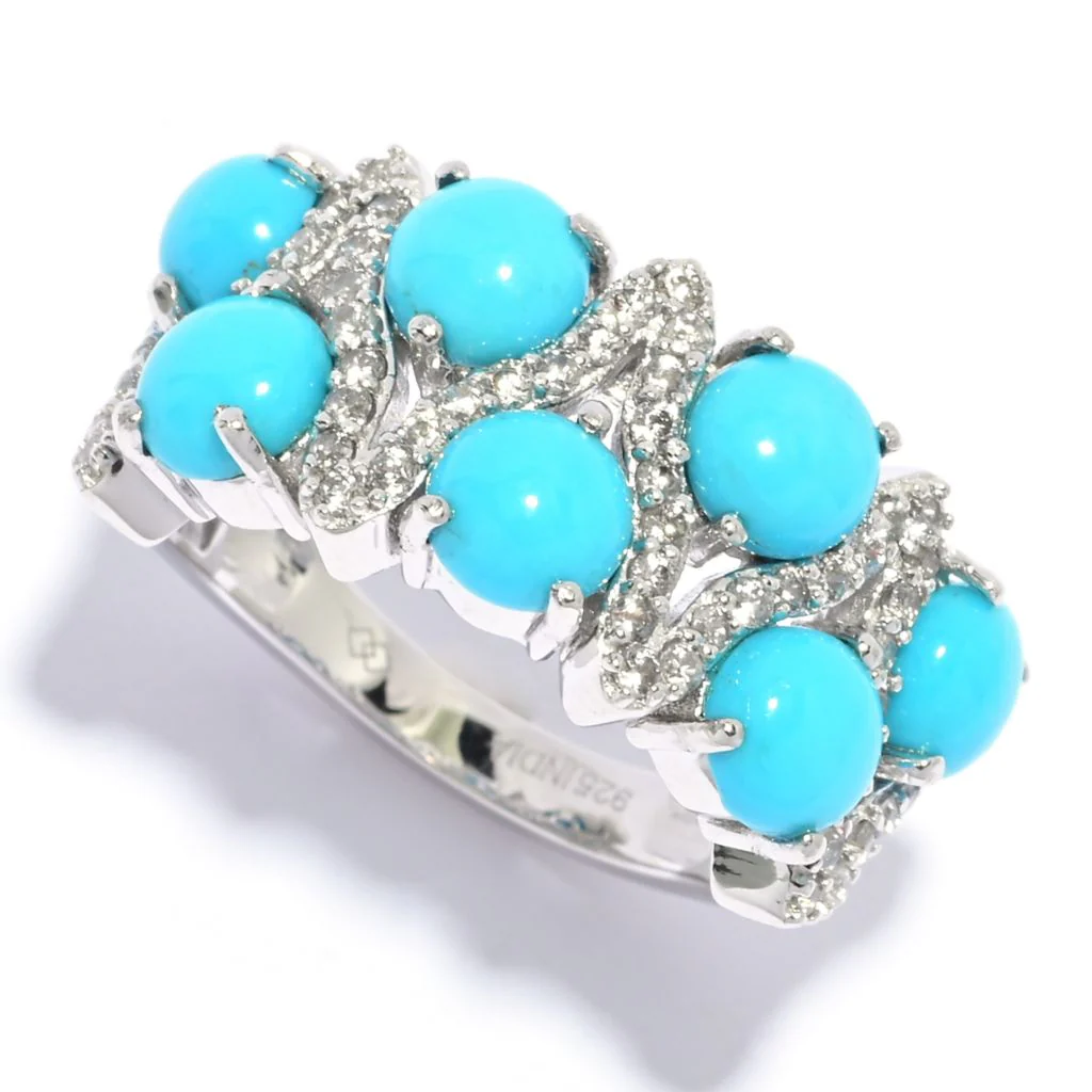 Gem Treasures Sterling Silver Sleeping Beauty Turquoise & Zircon Ring - Image 3