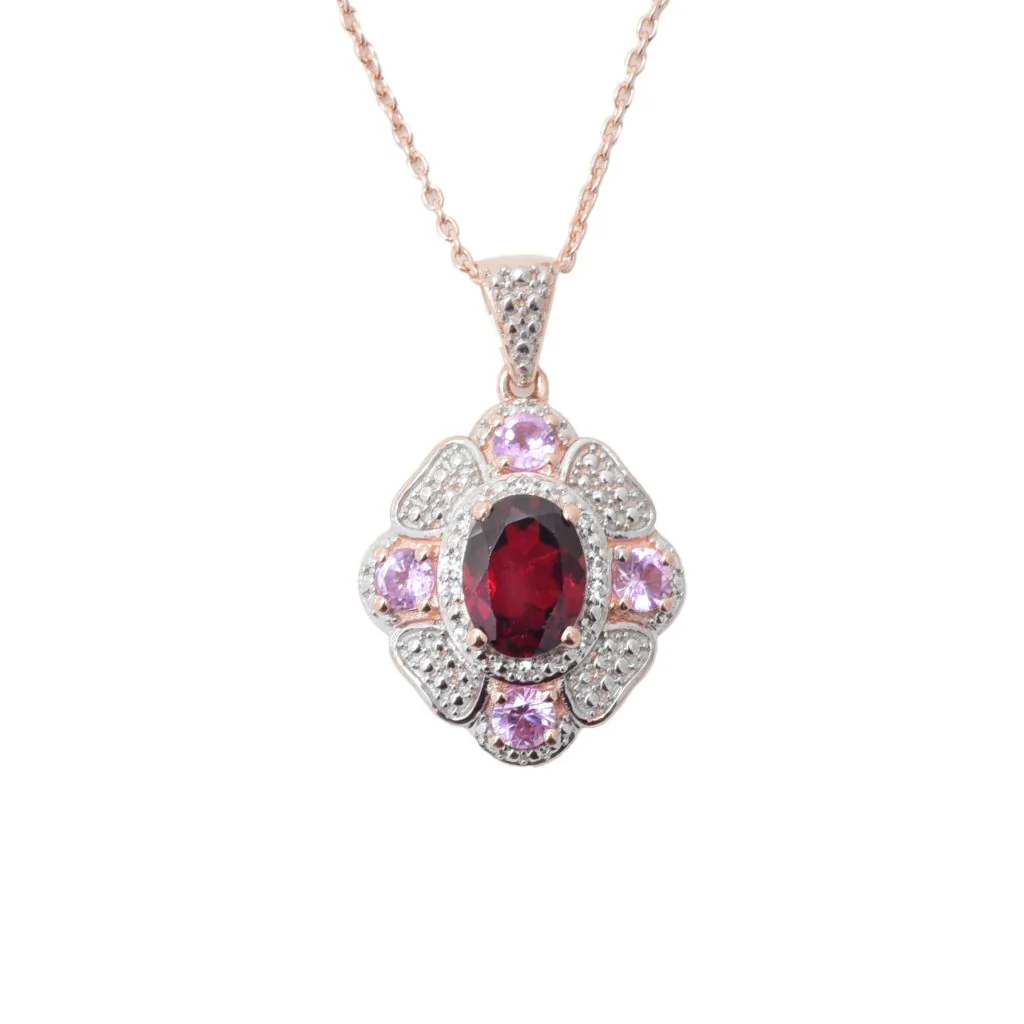 Gem Treasures "Sweetheart" 1.11ctw Garnet, Pink Sapphire & Zircon Pendant - Image 3