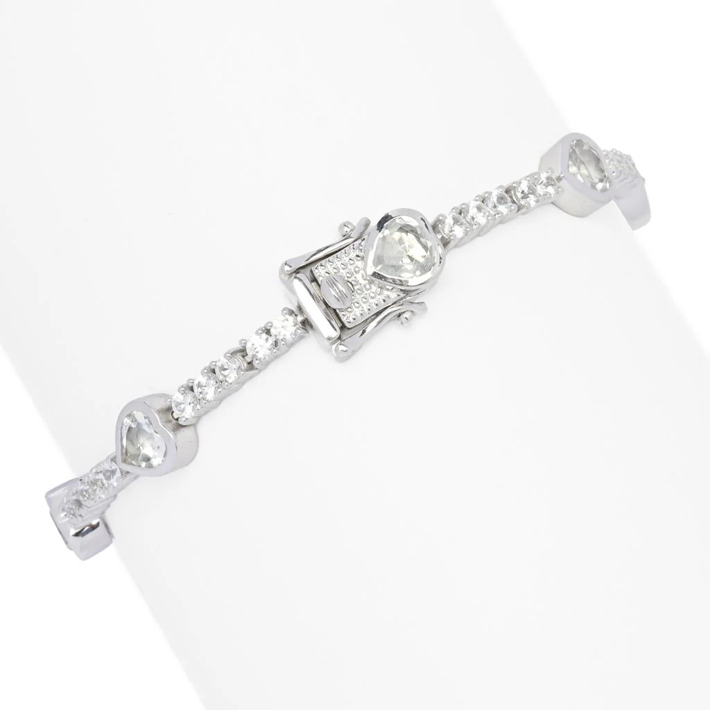 Gem Treasures White Topaz & Zircon Heart Tennis Bracelet - Image 2