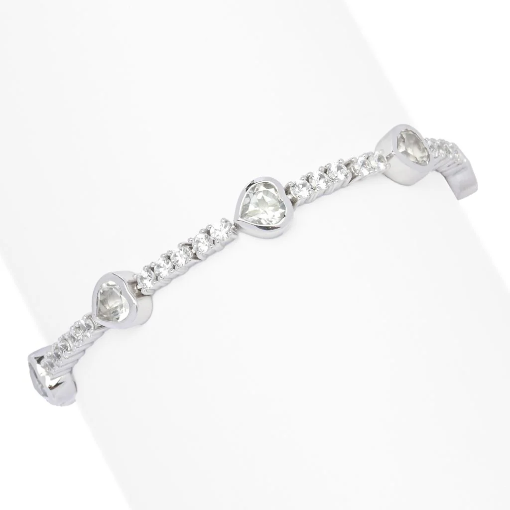 Gem Treasures White Topaz & Zircon Heart Tennis Bracelet - Image 4