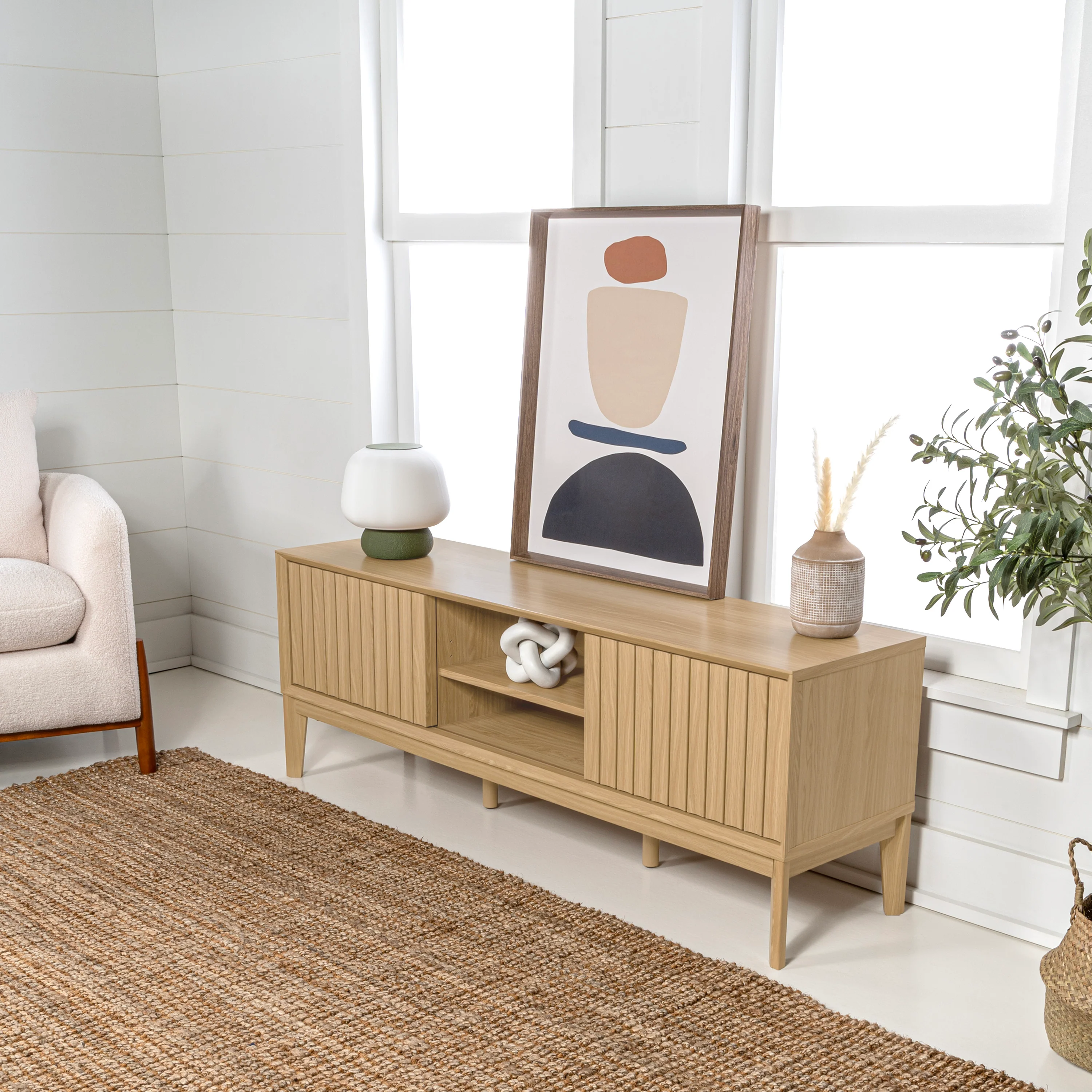 Gennaro Farmhouse 3-Storage Sliding Door TV Stand Fits TVs up to 65 in. with Cable Management - Image 3