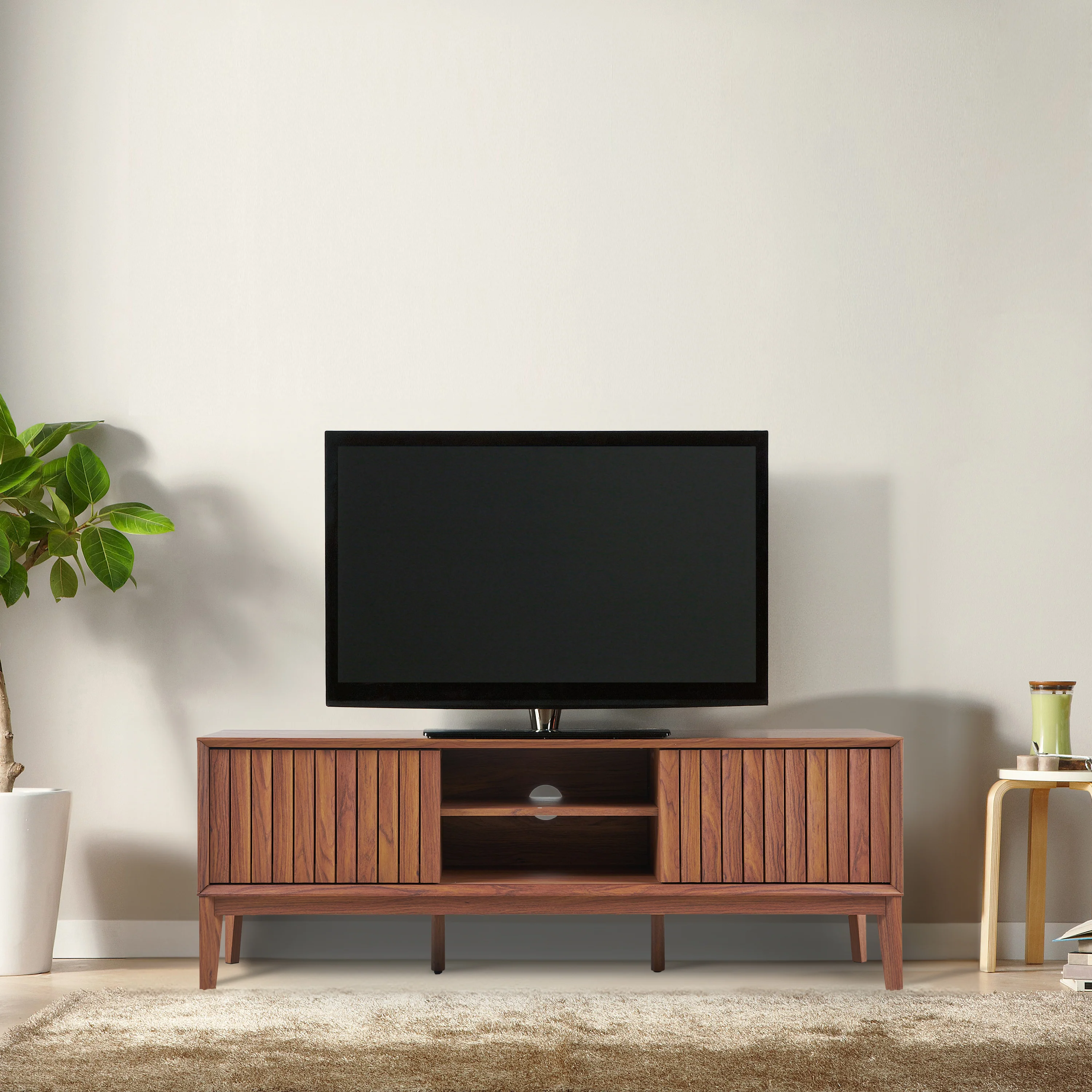 Gennaro Farmhouse 3-Storage Sliding Door TV Stand Fits TVs up to 65 in. with Cable Management - Image 6
