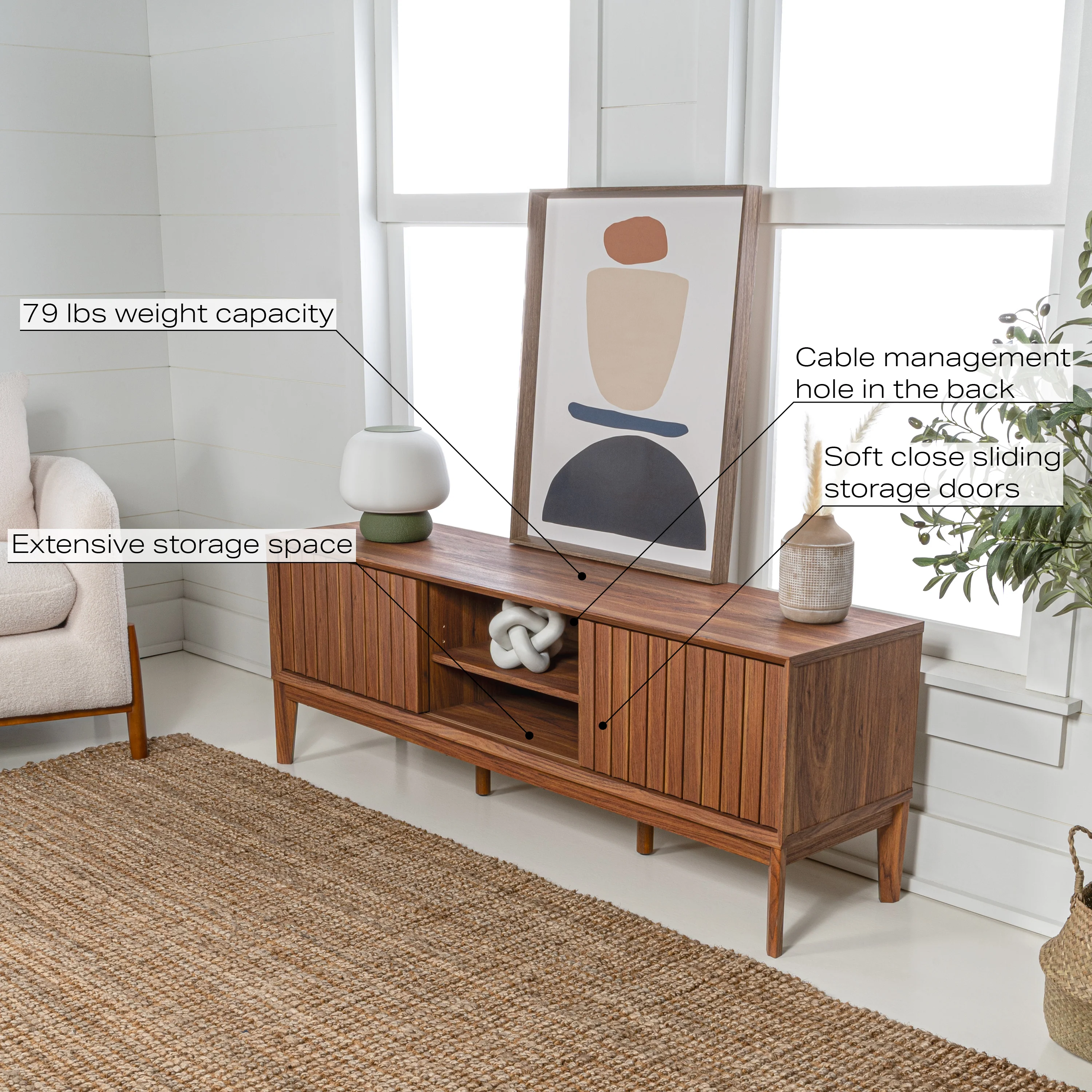 Gennaro Farmhouse 3-Storage Sliding Door TV Stand Fits TVs up to 65 in. with Cable Management - Image 7