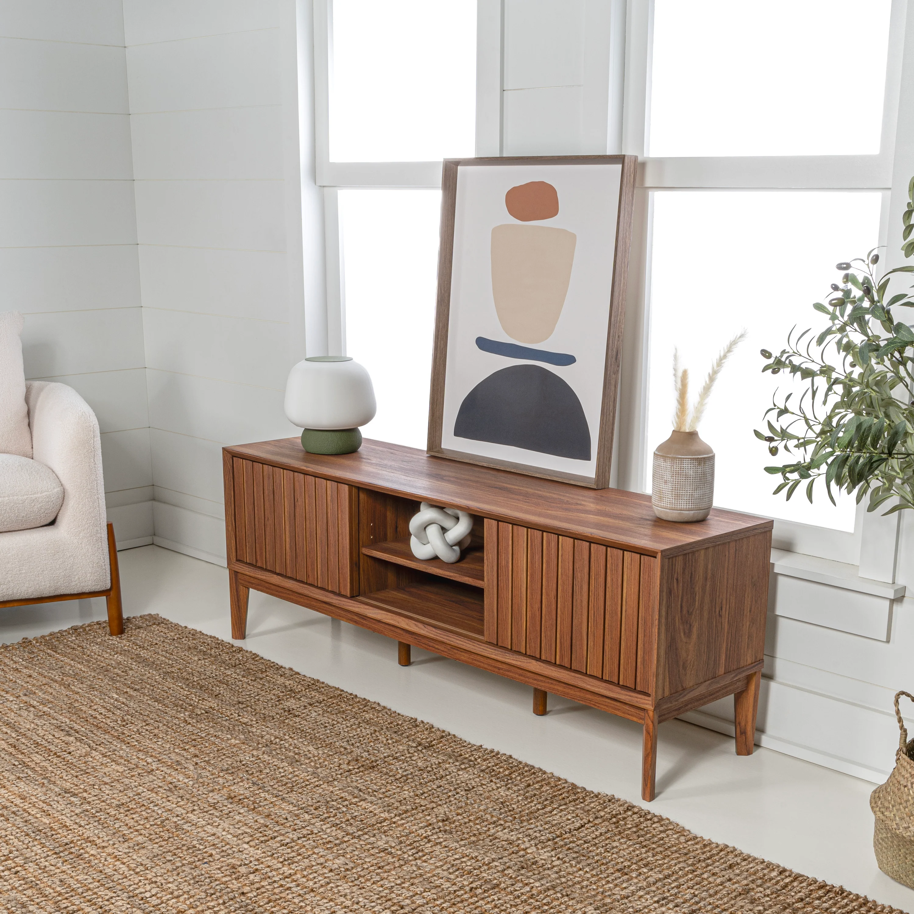 Gennaro Farmhouse 3-Storage Sliding Door TV Stand Fits TVs up to 65 in. with Cable Management - Image 8